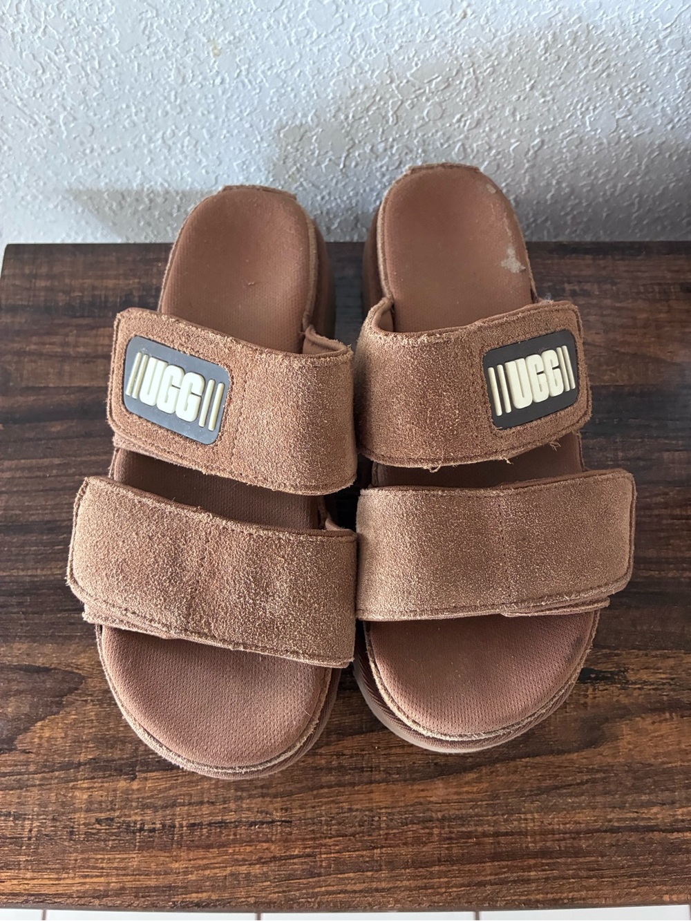 UGG Brown Suede Double-Strap Platform Slides